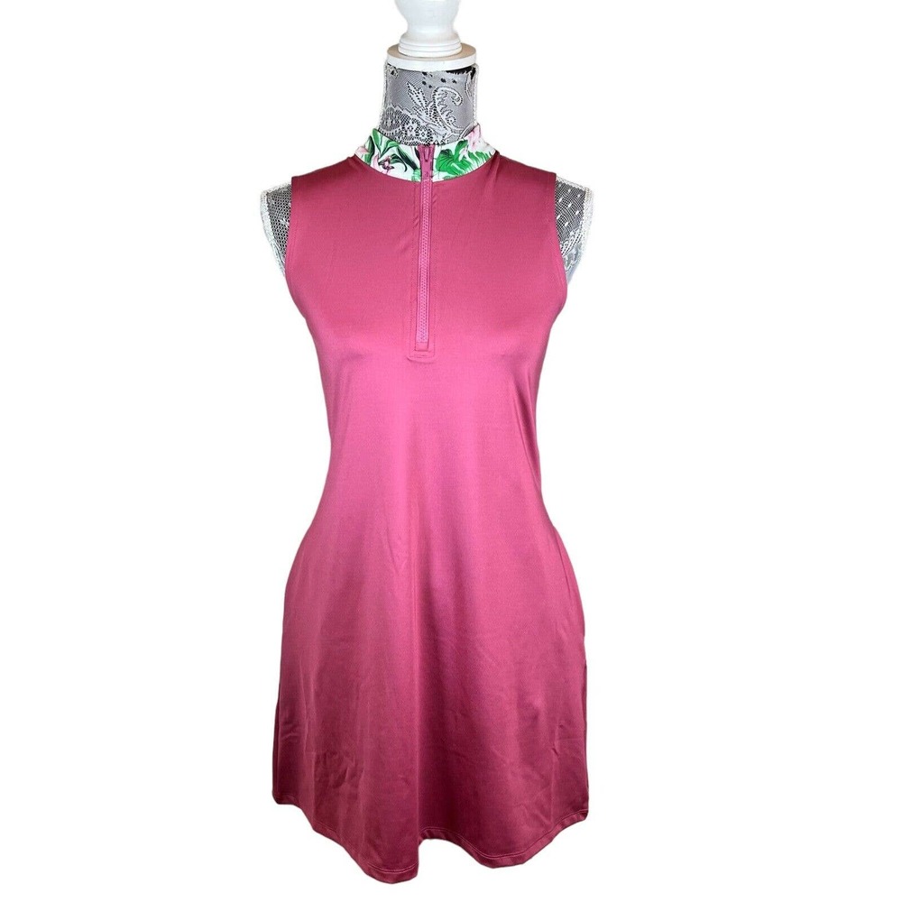 Tommy Bahama Golf Tennis Dress Womans Tropical Floral Collar w/ Shorts Pink Sz S